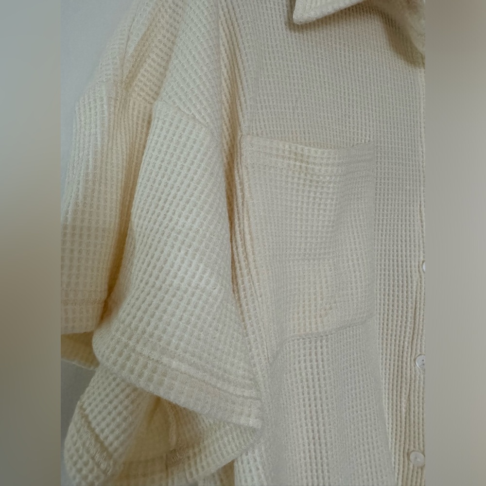 Cream Colored Waffle Pattern Button Down Top By P… - image 2